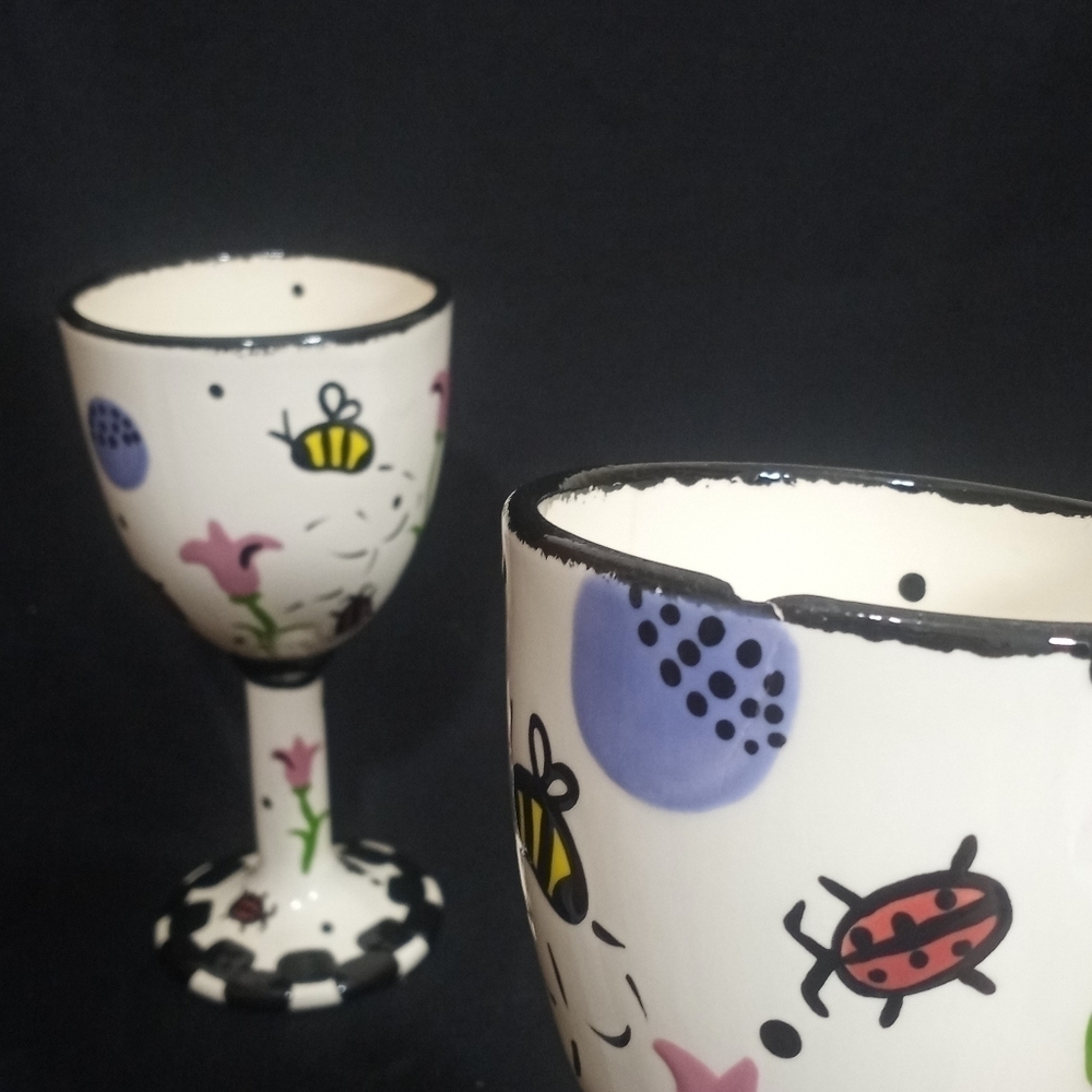 Two Hand Painted Goblets by Bette Abrams Made in the USA - Picture 5 of 13
